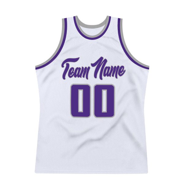 White Purple-Gray Authentic Throwback Personalized Basketball Jersey - Image 7