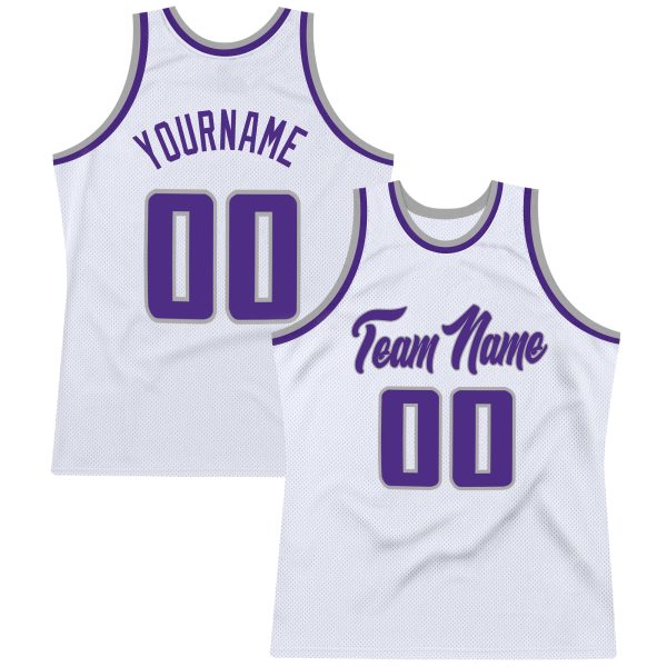 White Purple-Gray Authentic Throwback Personalized Basketball Jersey