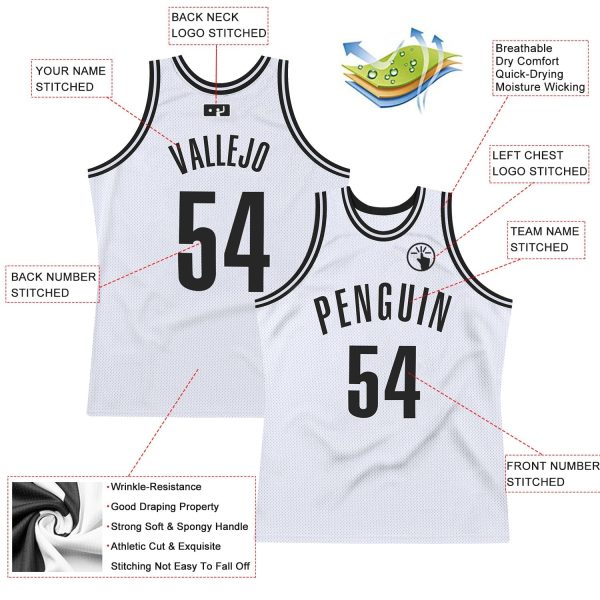 White Black Authentic Throwback Personalized Basketball Jersey - Image 2