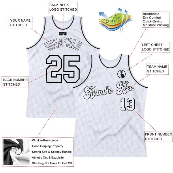 White White-Black Authentic Throwback Personalized Basketball Jersey - Image 2