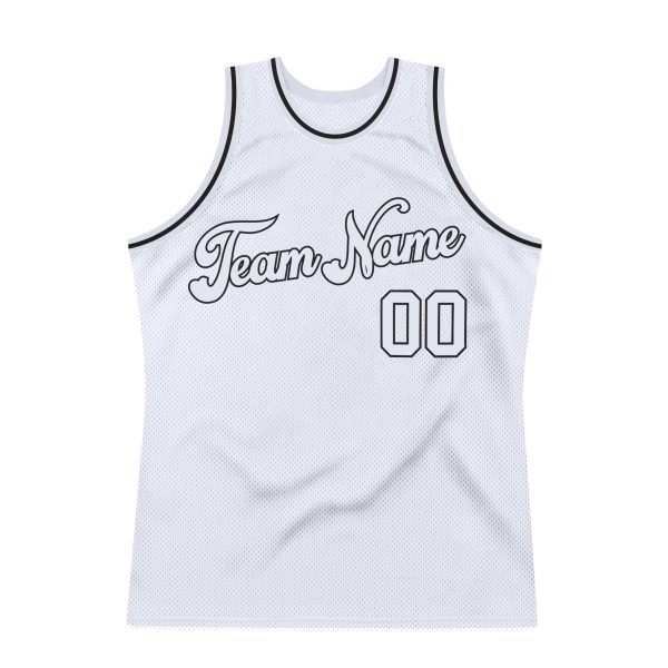 White White-Black Authentic Throwback Personalized Basketball Jersey - Image 5