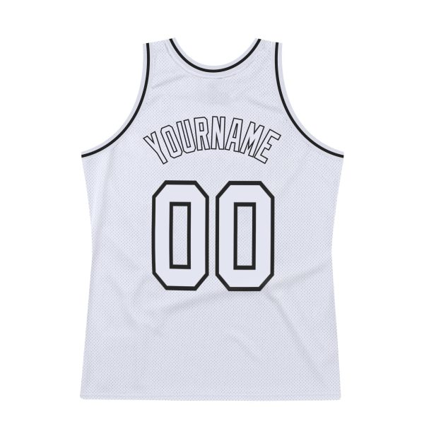 White White-Black Authentic Throwback Personalized Basketball Jersey - Image 6
