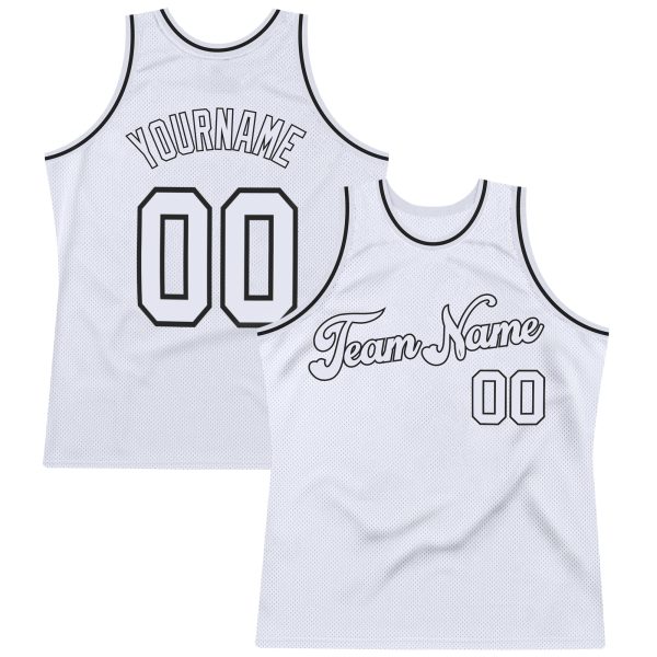 White White-Black Authentic Throwback Personalized Basketball Jersey