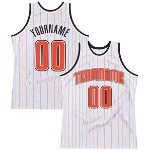 White Orange Pinstripe Orange-Black Authentic Personalized Basketball Jersey