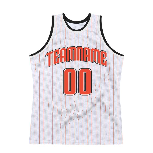 White Orange Pinstripe Orange-Black Authentic Personalized Basketball Jersey - Image 5