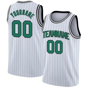 White Kelly Green Pinstripe Kelly Green-Black Authentic Personalized Basketball Jersey