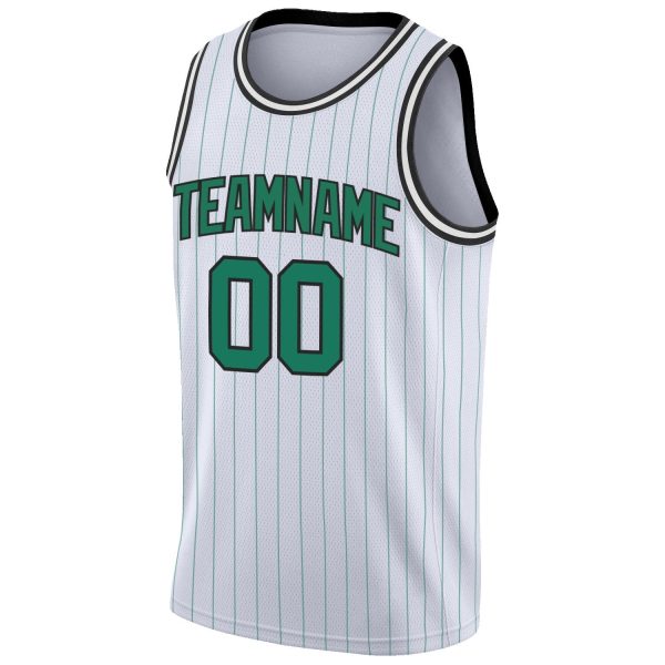 White Kelly Green Pinstripe Kelly Green-Black Authentic Personalized Basketball Jersey - Image 5
