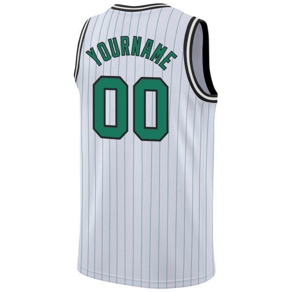 White Kelly Green Pinstripe Kelly Green-Black Authentic Personalized Basketball Jersey - Image 6