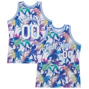 White White-Light Blue 3D Pattern Hawaii Palm Trees Authentic Personalized Basketball Jersey