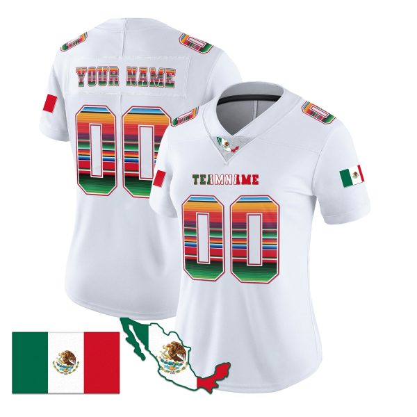 White Red - Green Mexico Serape Pattern Personalized Football Jersey - Image 2
