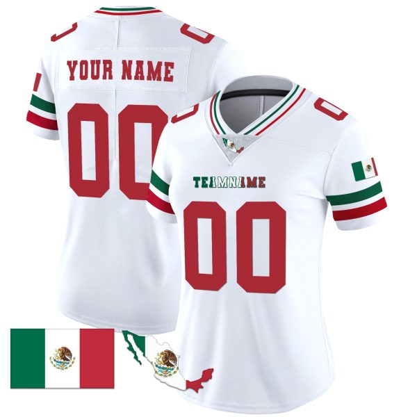 White Red - Green Mexico Map Patch - Personalized Football Jersey - Image 2