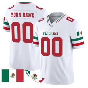 White Red - Green Mexico Map Patch - Personalized Football Jersey