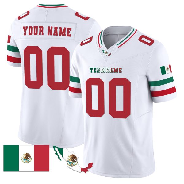 White Red - Green Mexico Map Patch - Personalized Football Jersey