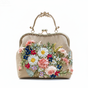 Vintage Floral Embroidered Handbag – Elegant Retro Purse with Metal Frame